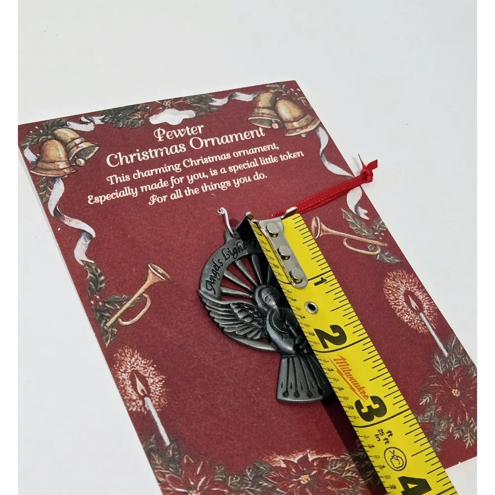 Pewter Angel Angels Light The Way Christmas Tree Ornament Gift Vintage